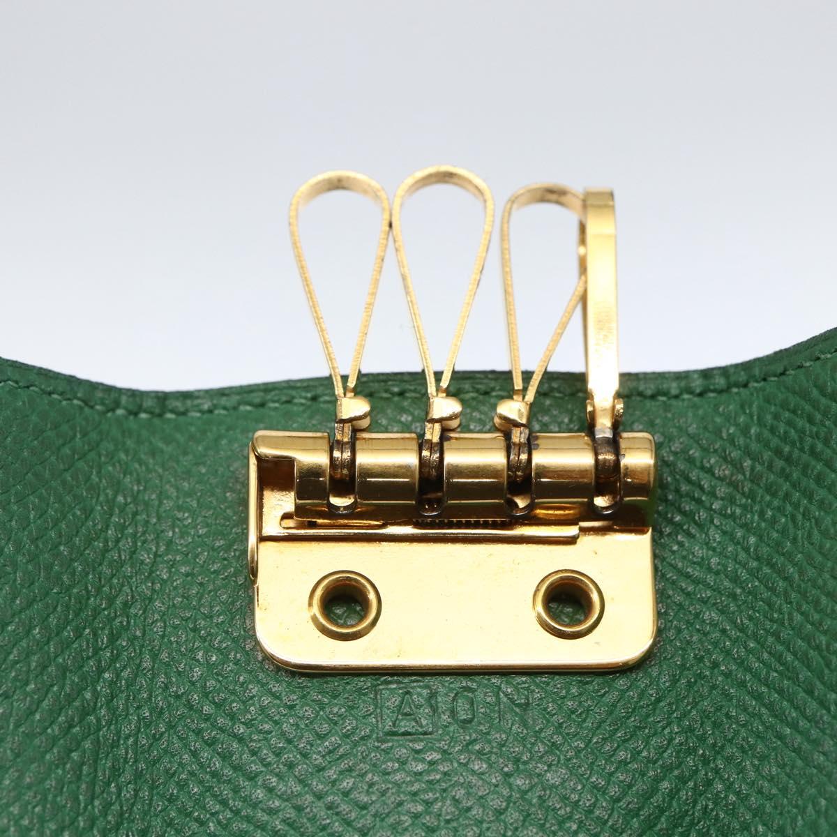 HERMES Etui Cle 4 Key Case Leather Green Gold Auth 172633