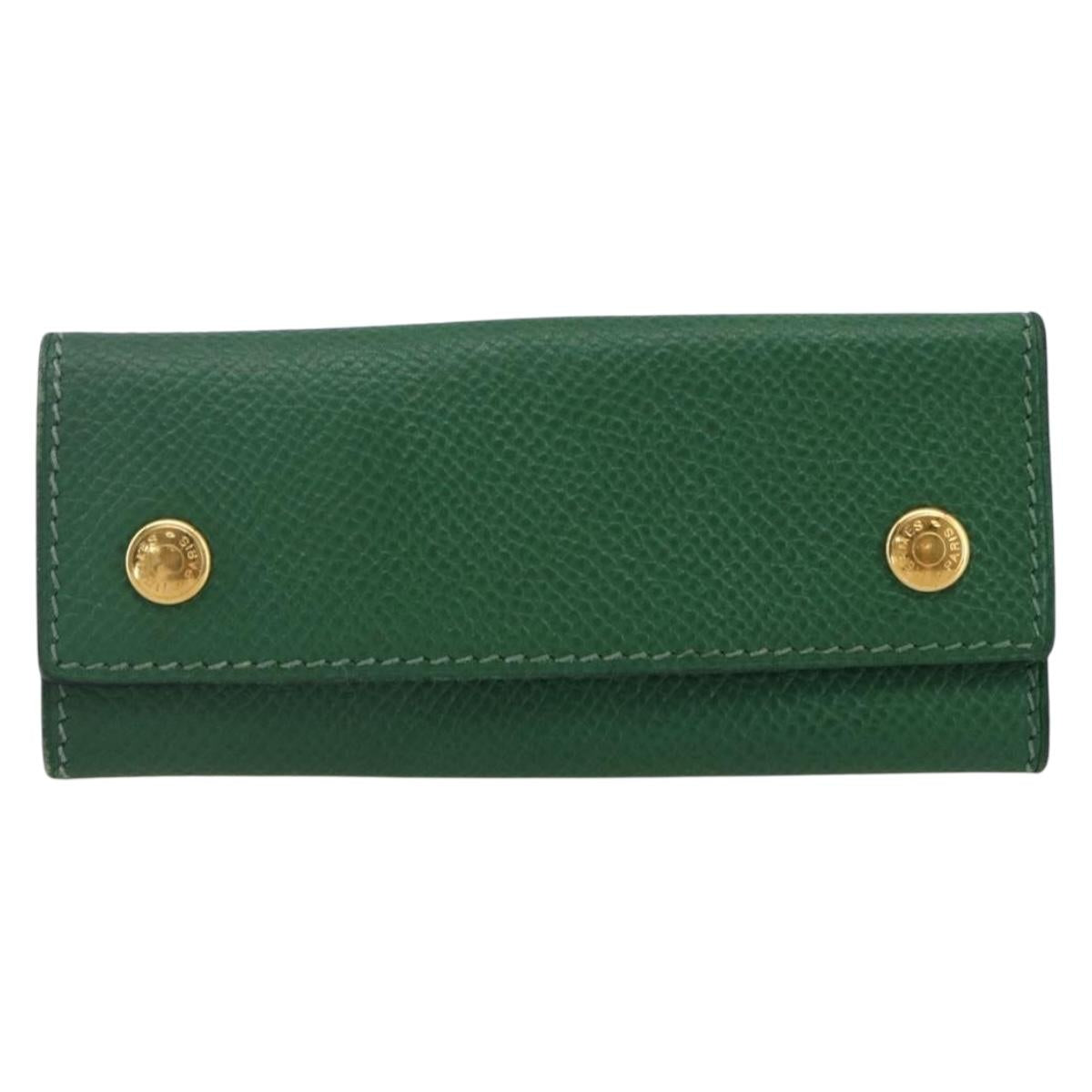 HERMES Etui Cle 4 Key Case Leather Green Gold Auth 172633