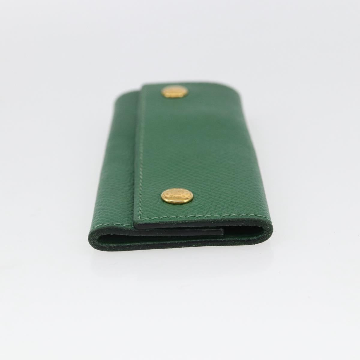 HERMES Etui Cle 4 Key Case Leather Green Gold Auth 172633