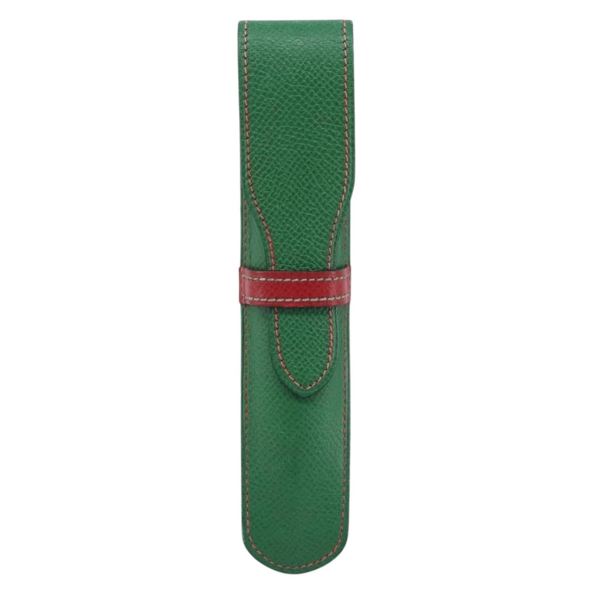 HERMES Pen Case Leather Green Auth 172634