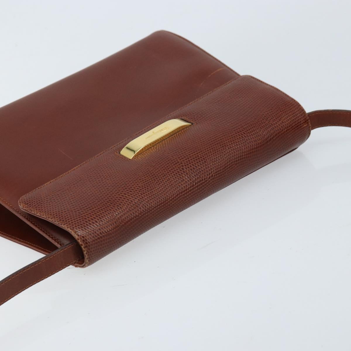 Salvatore Ferragamo Gancini Shoulder Bag Leather Brown Gold Auth 172650