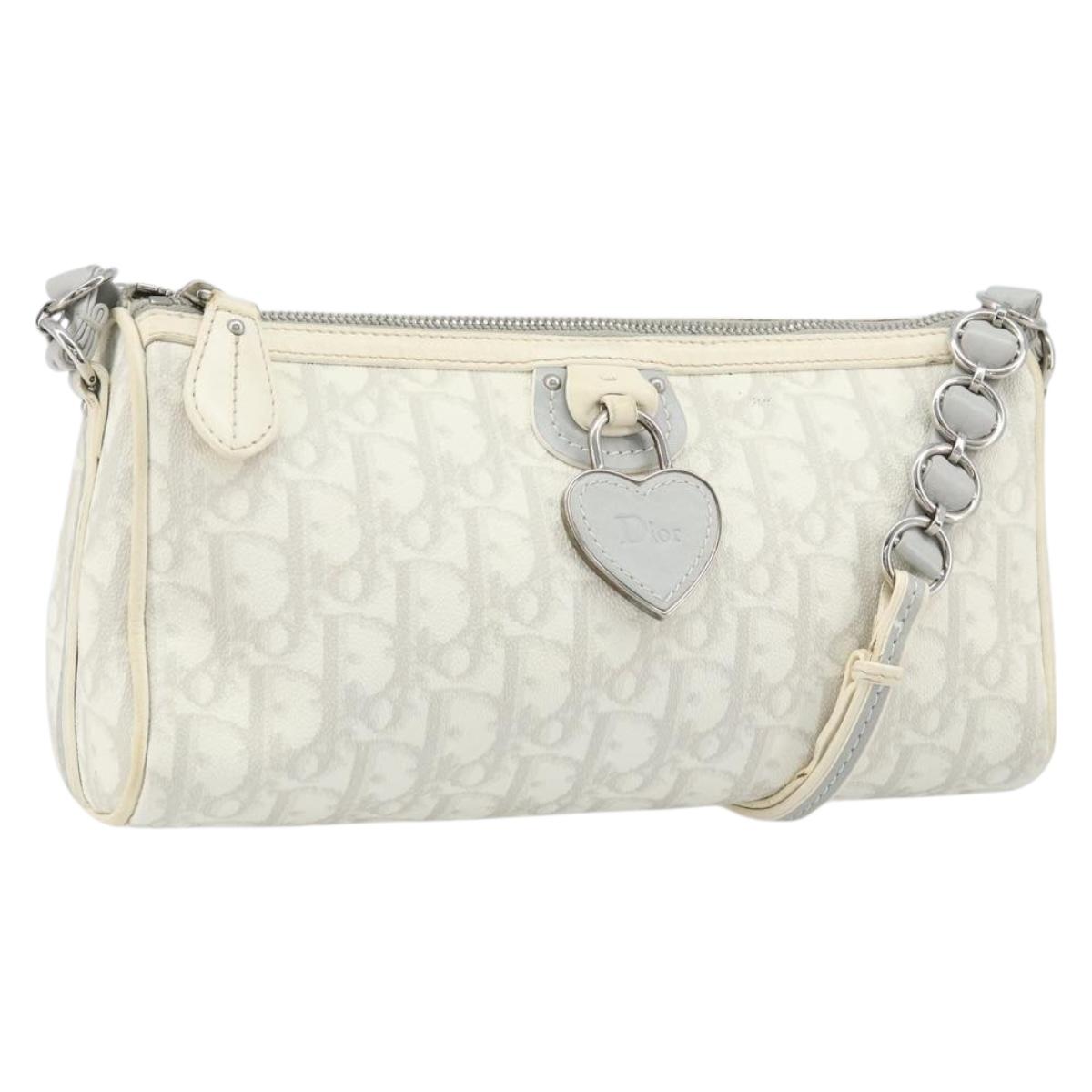 Christian Dior Trotter Romantic Shoulder Bag PVC White Silver Auth 172653A