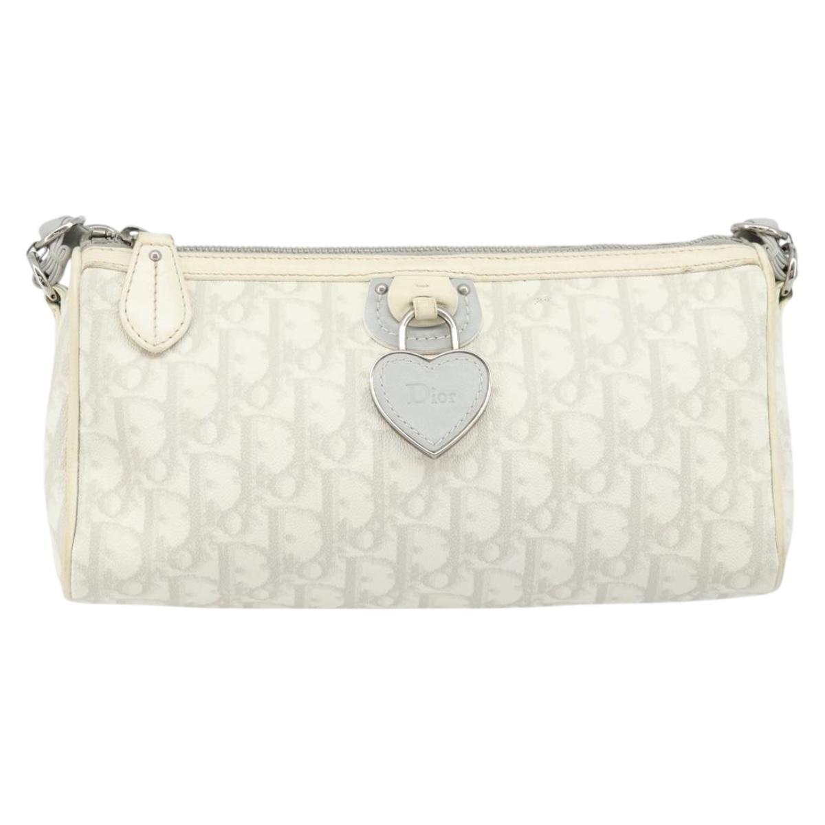 Christian Dior Trotter Romantic Shoulder Bag PVC White Silver Auth 172653A