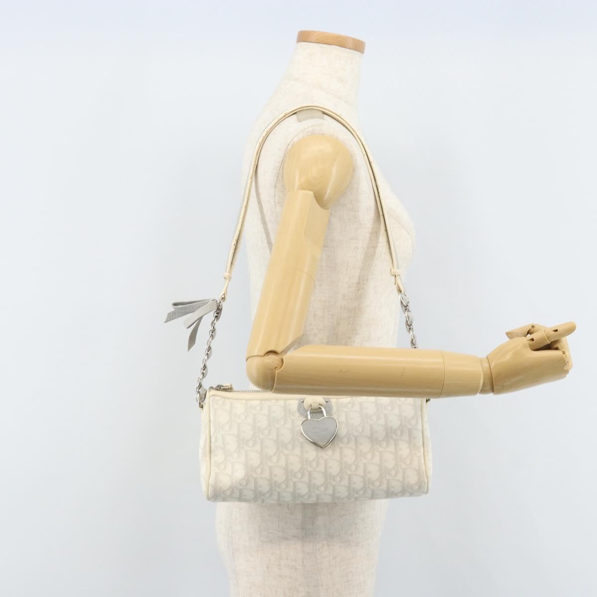 Christian Dior Trotter Romantic Shoulder Bag PVC White Silver Auth 172653A