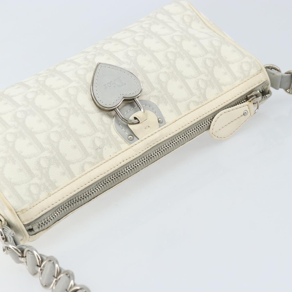 Christian Dior Trotter Romantic Shoulder Bag PVC White Silver Auth 172653A