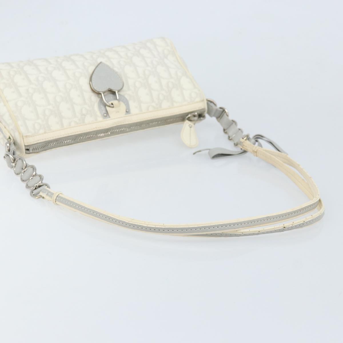 Christian Dior Trotter Romantic Shoulder Bag PVC White Silver Auth 172653A