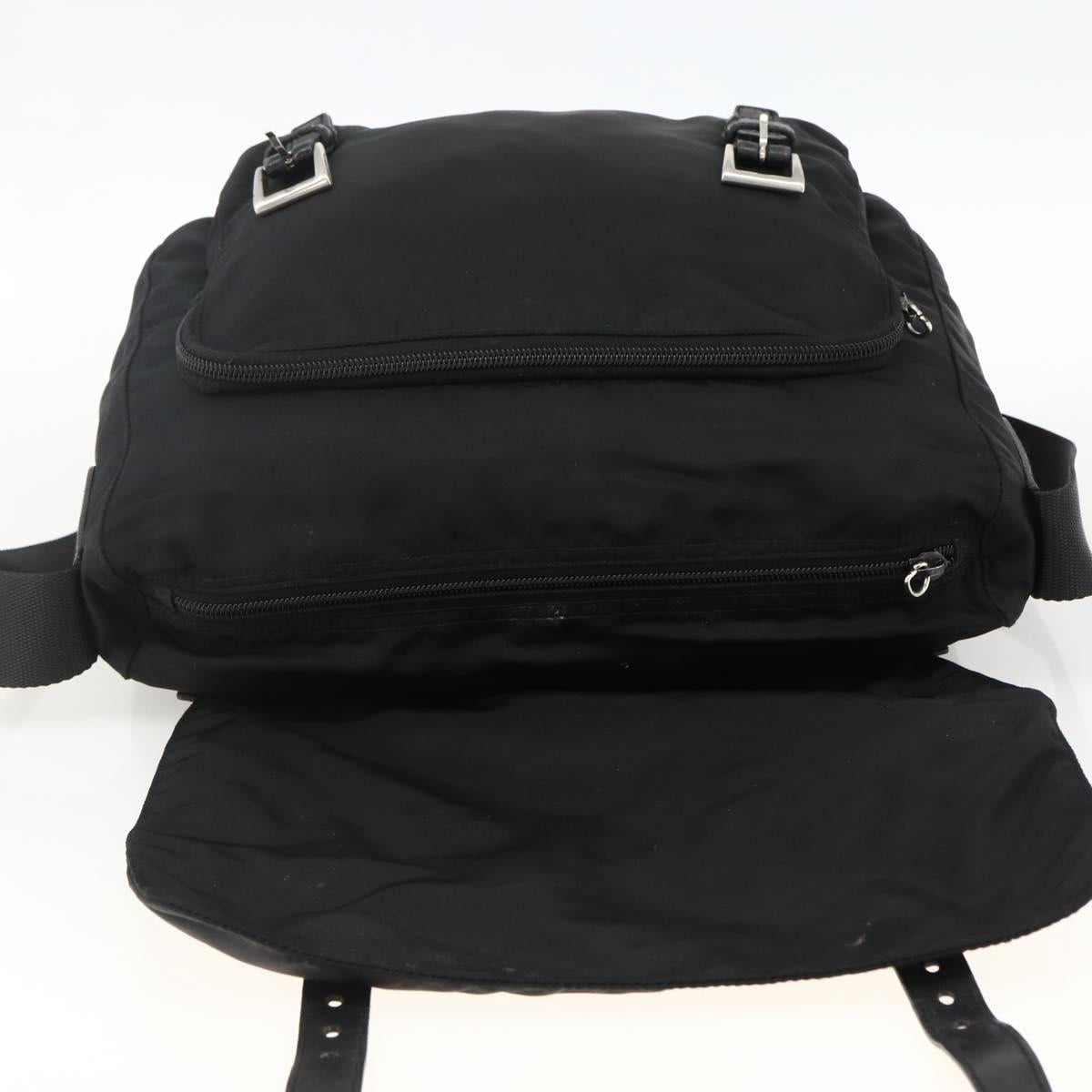 PRADA Shoulder Bag Nylon Black Silver Auth 172664