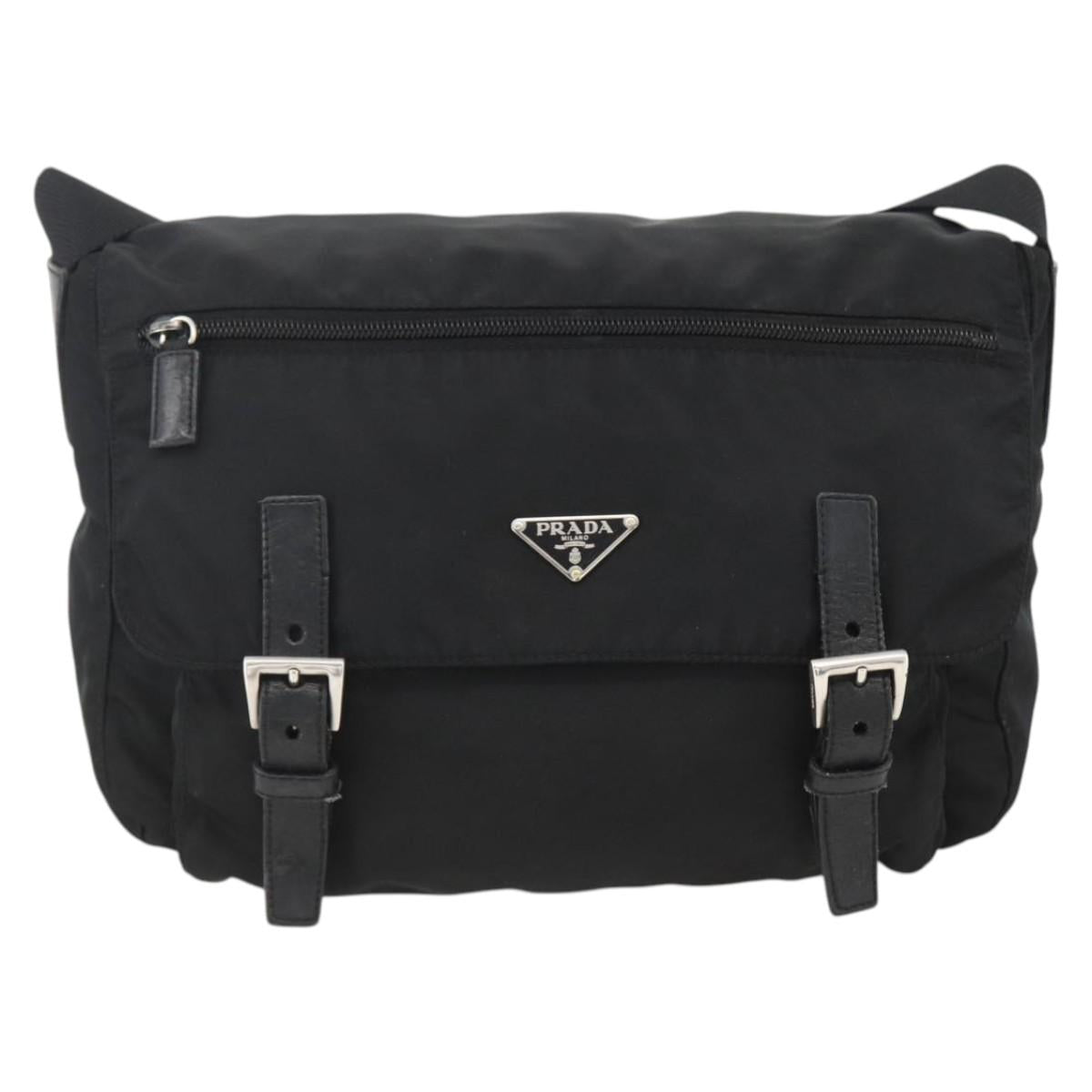 PRADA Shoulder Bag Nylon Black Silver Auth 172664