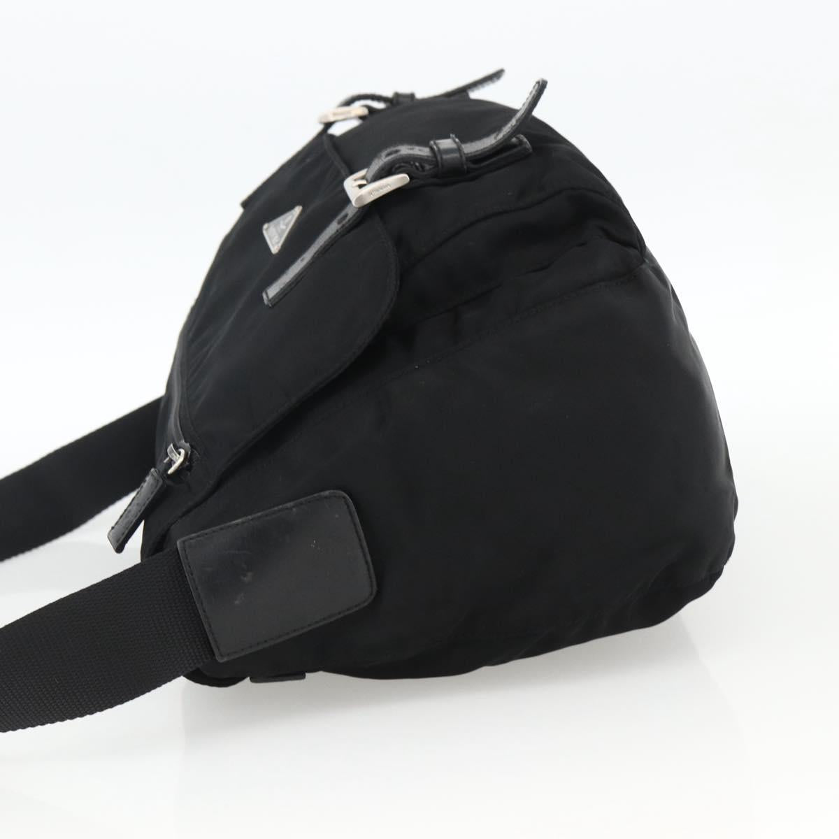 PRADA Shoulder Bag Nylon Black Silver Auth 172664