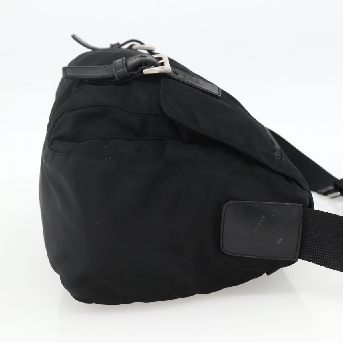 PRADA Shoulder Bag Nylon Black Silver Auth 172664