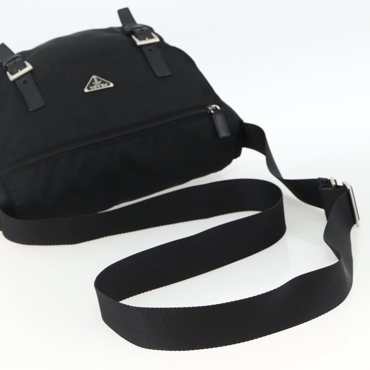 PRADA Shoulder Bag Nylon Black Silver Auth 172664