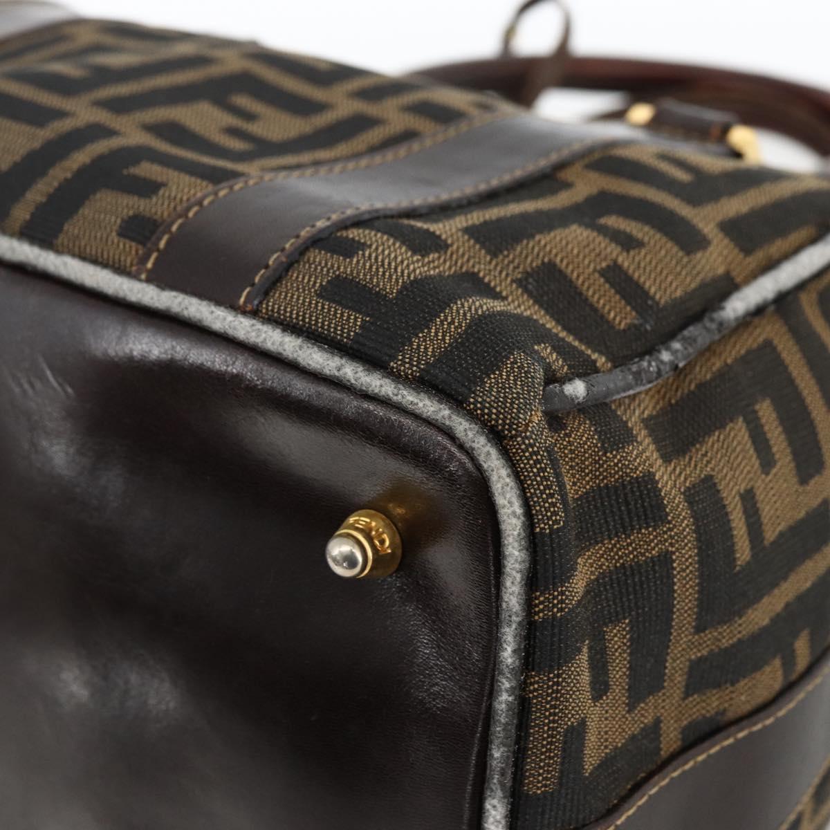 FENDI Zucca Canvas Hand Bag Black Brown Auth 172665
