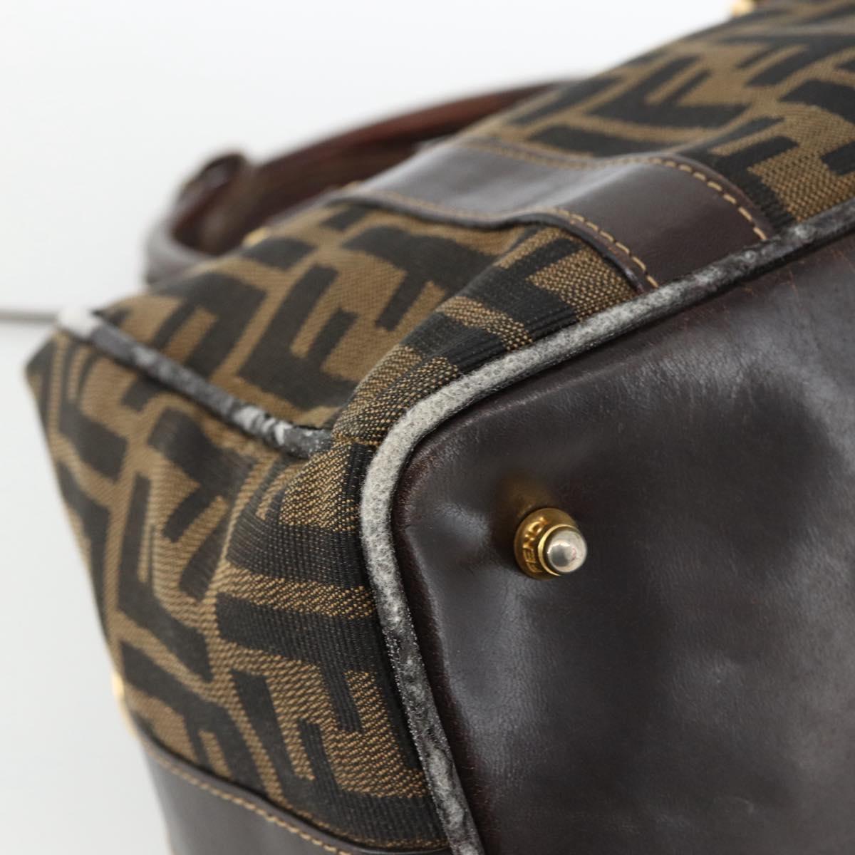 FENDI Zucca Canvas Hand Bag Black Brown Auth 172665