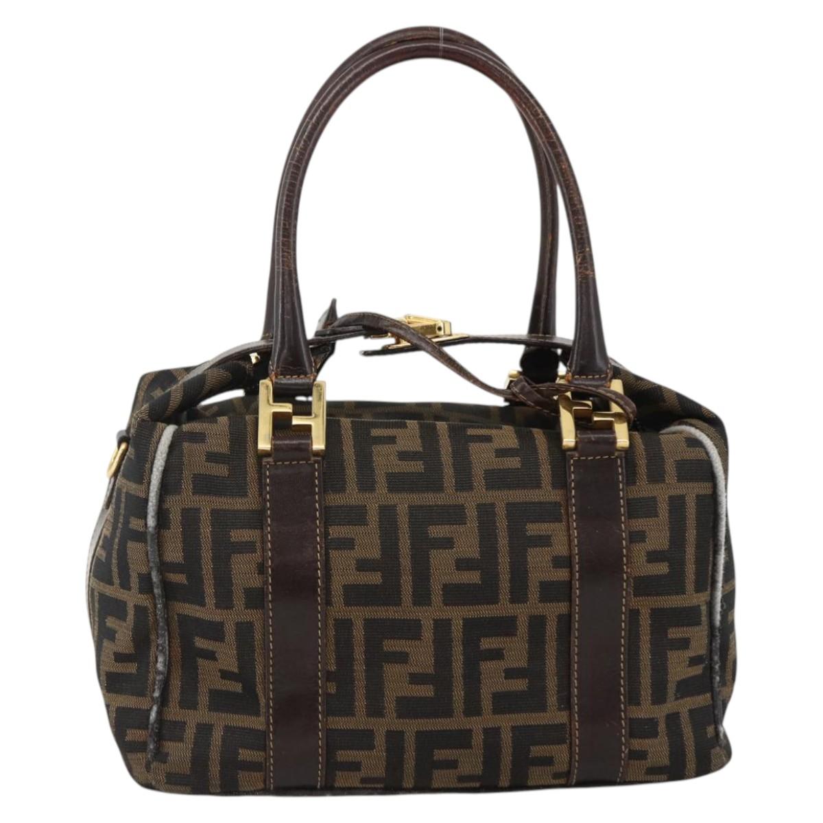 FENDI Zucca Canvas Hand Bag Black Brown Auth 172665