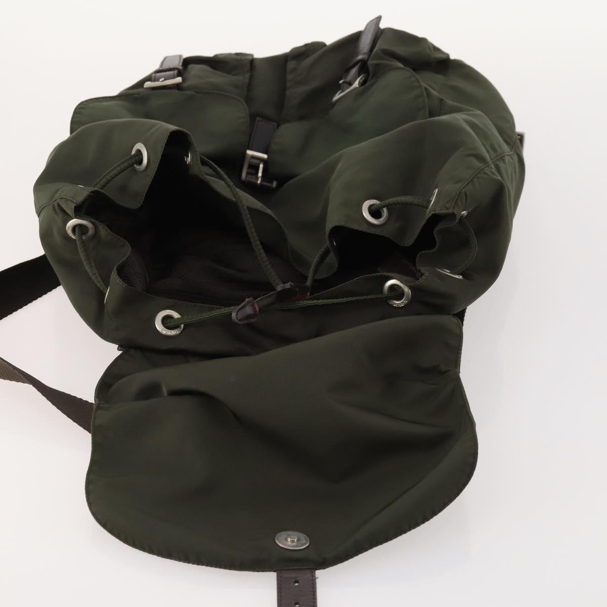 PRADA Backpack Nylon Khaki Silver Auth 172669