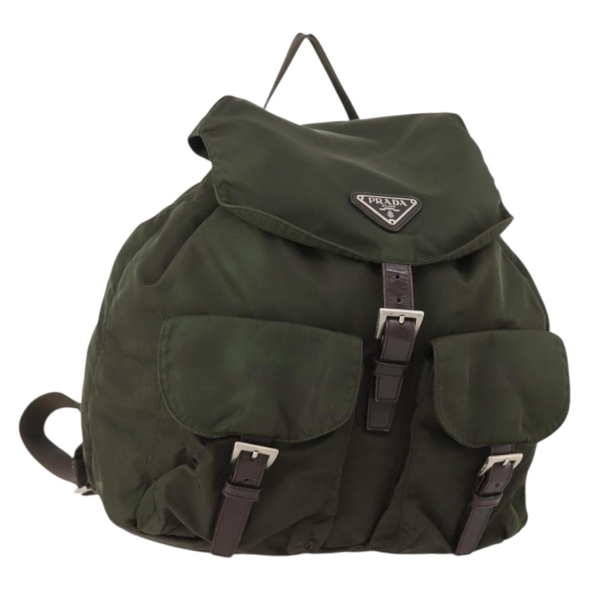 PRADA Backpack Nylon Khaki Silver Auth 172669