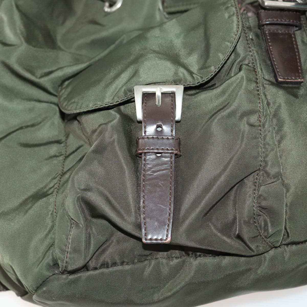 PRADA Backpack Nylon Khaki Silver Auth 172669