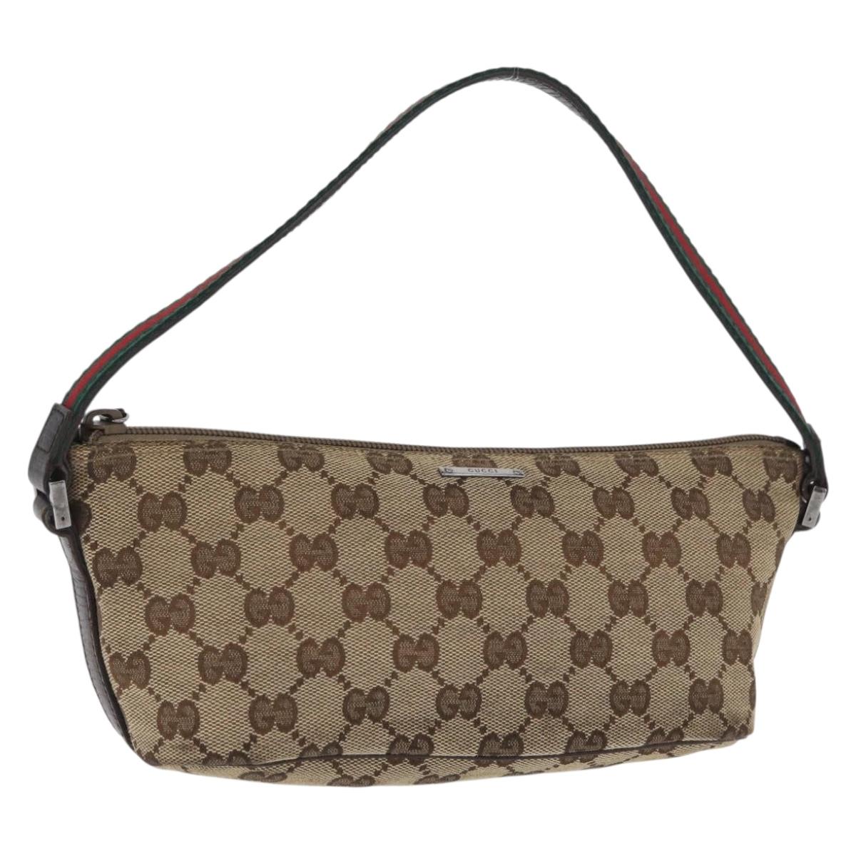 GUCCI GG Canvas Web Sherry Line Accessory Pouch Beige Silver 141809 Auth 172675