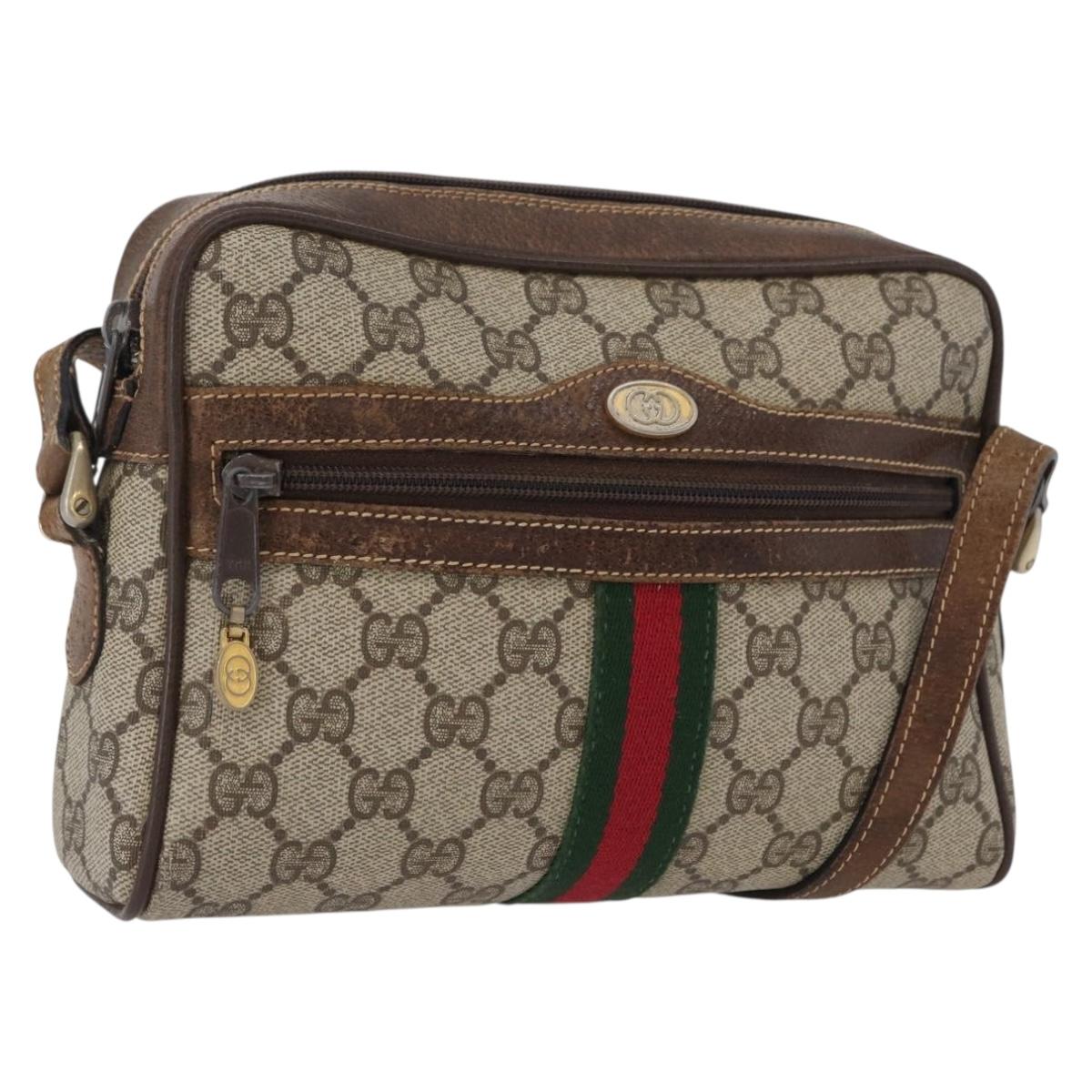 GUCCI GG Supreme Web Sherry Line Bag PVC Beige Gold 001 3654 5 Auth 172680