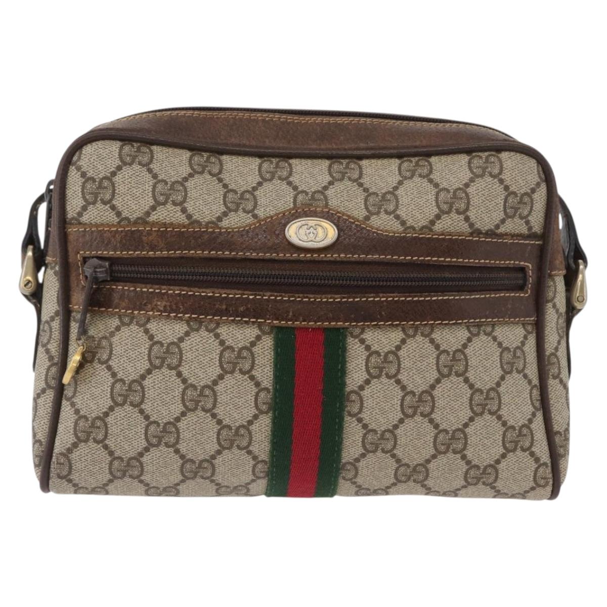 GUCCI GG Supreme Web Sherry Line Bag PVC Beige Gold 001 3654 5 Auth 172680