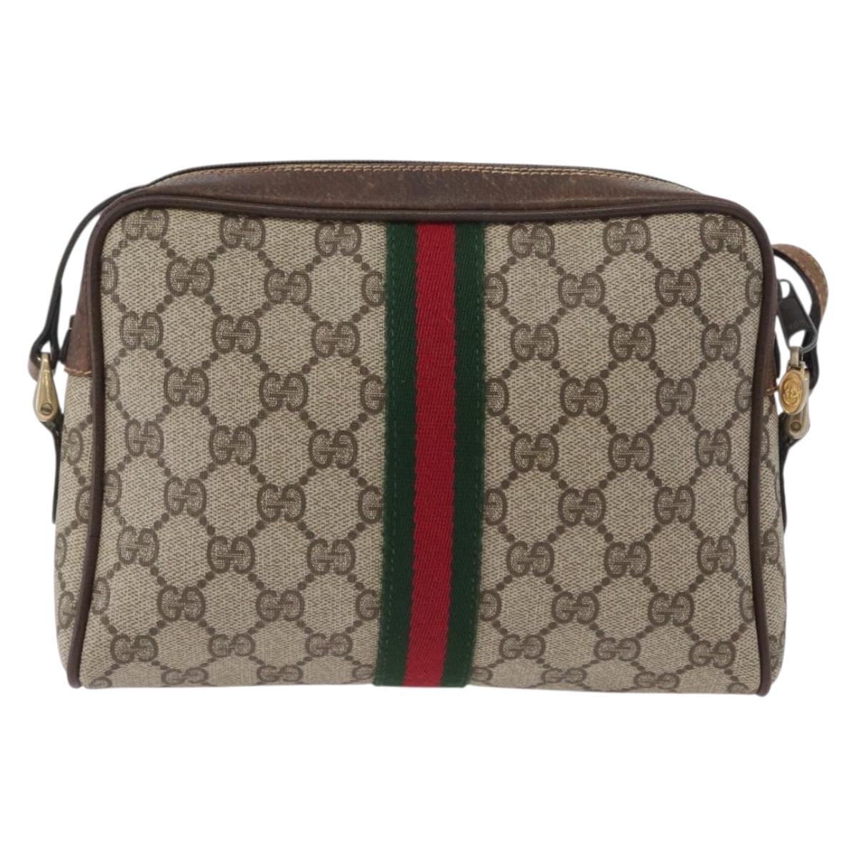 GUCCI GG Supreme Web Sherry Line Bag PVC Beige Gold 001 3654 5 Auth 172680