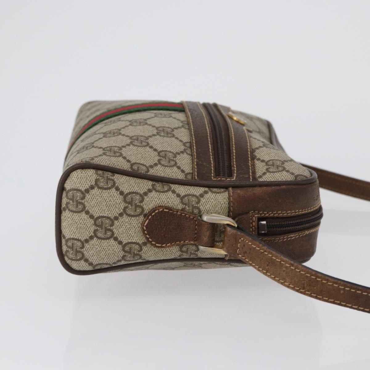 GUCCI GG Supreme Web Sherry Line Bag PVC Beige Gold 001 3654 5 Auth 172680
