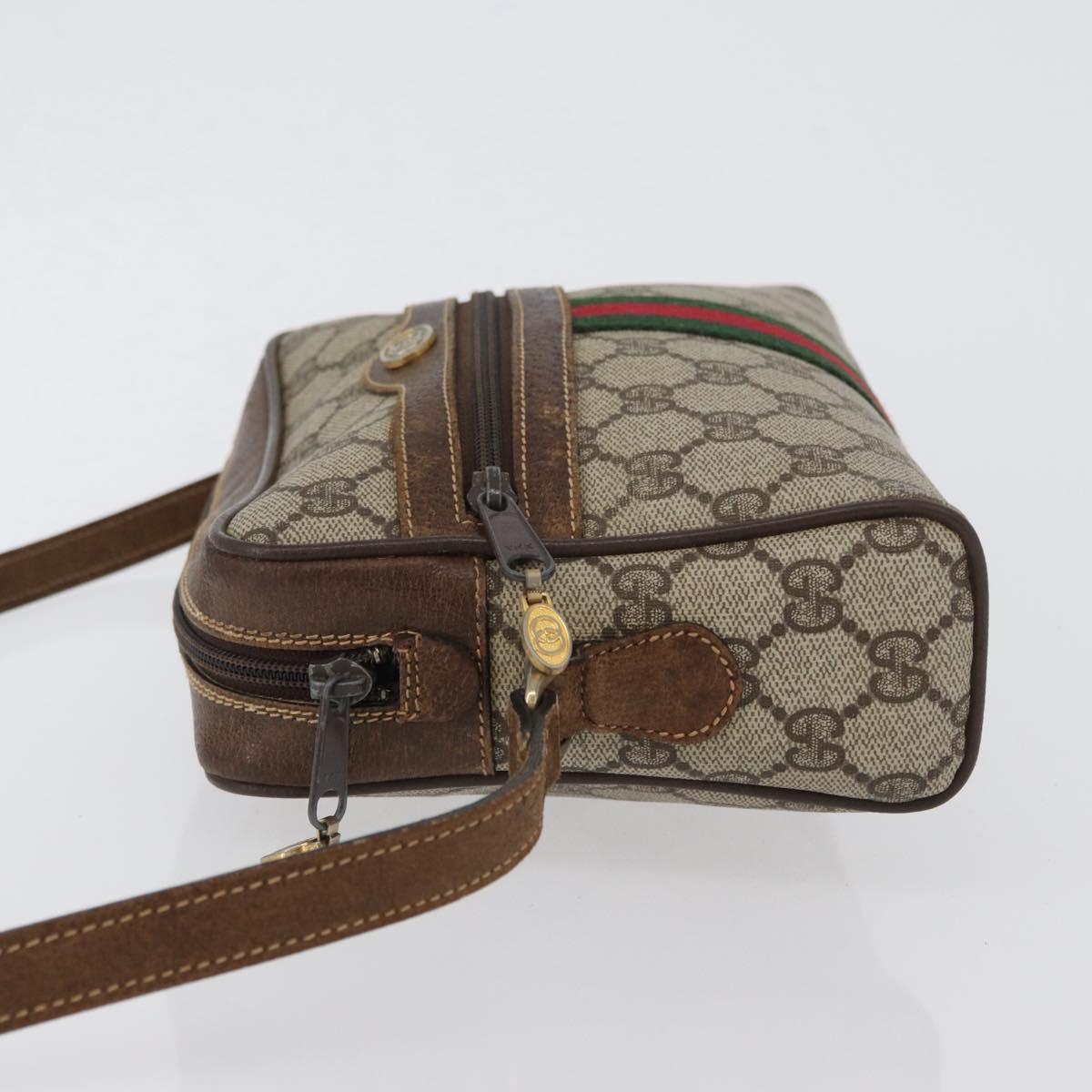 GUCCI GG Supreme Web Sherry Line Bag PVC Beige Gold 001 3654 5 Auth 172680