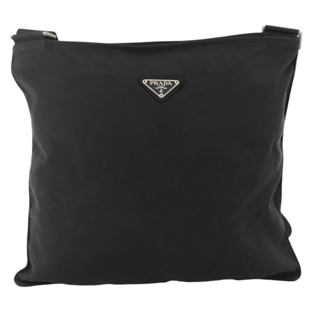 PRADA Shoulder Bag Nylon Black Silver Auth 172683