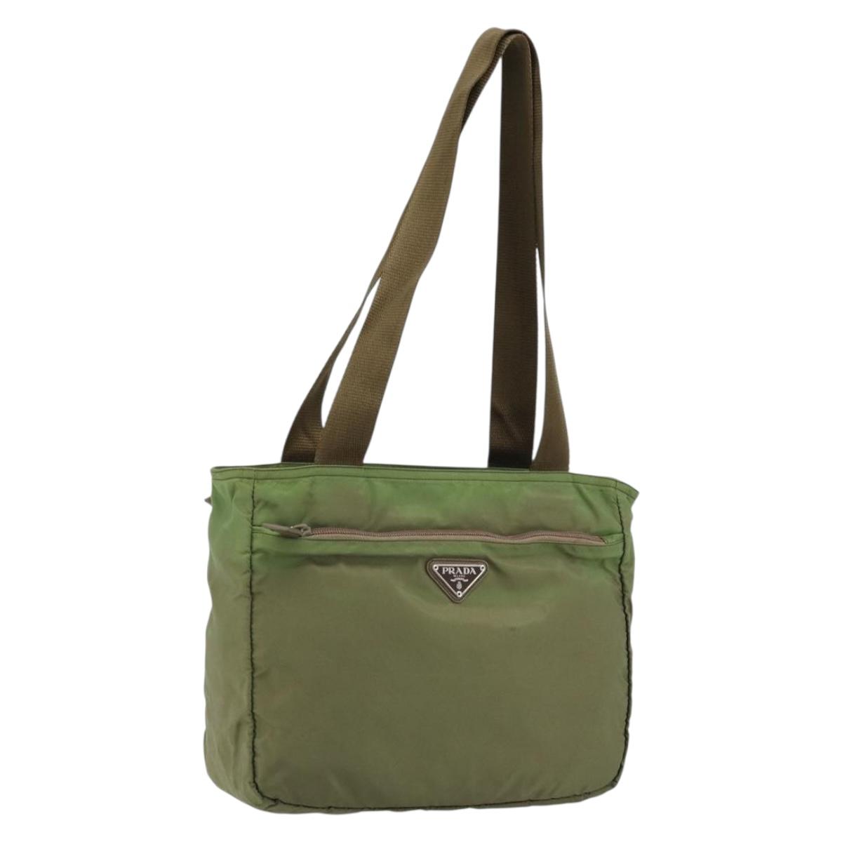 PRADA Tote Bag Nylon Green Silver Auth 172684