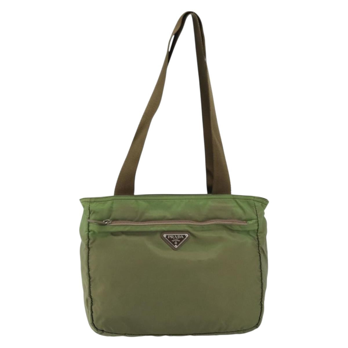 PRADA Tote Bag Nylon Green Silver Auth 172684