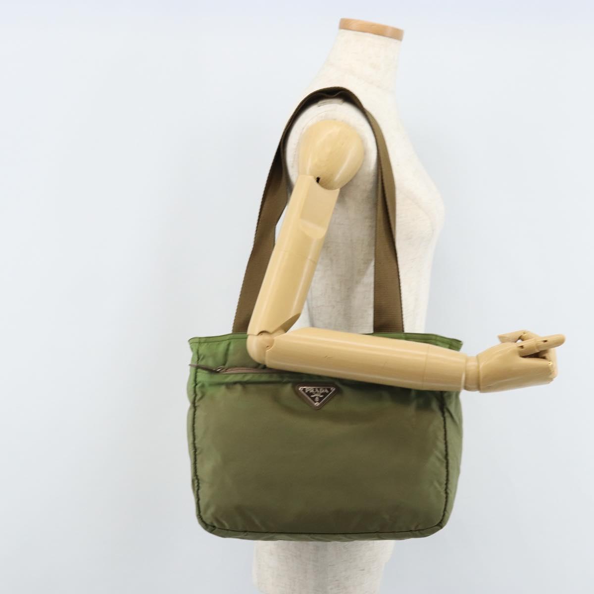 PRADA Tote Bag Nylon Green Silver Auth 172684