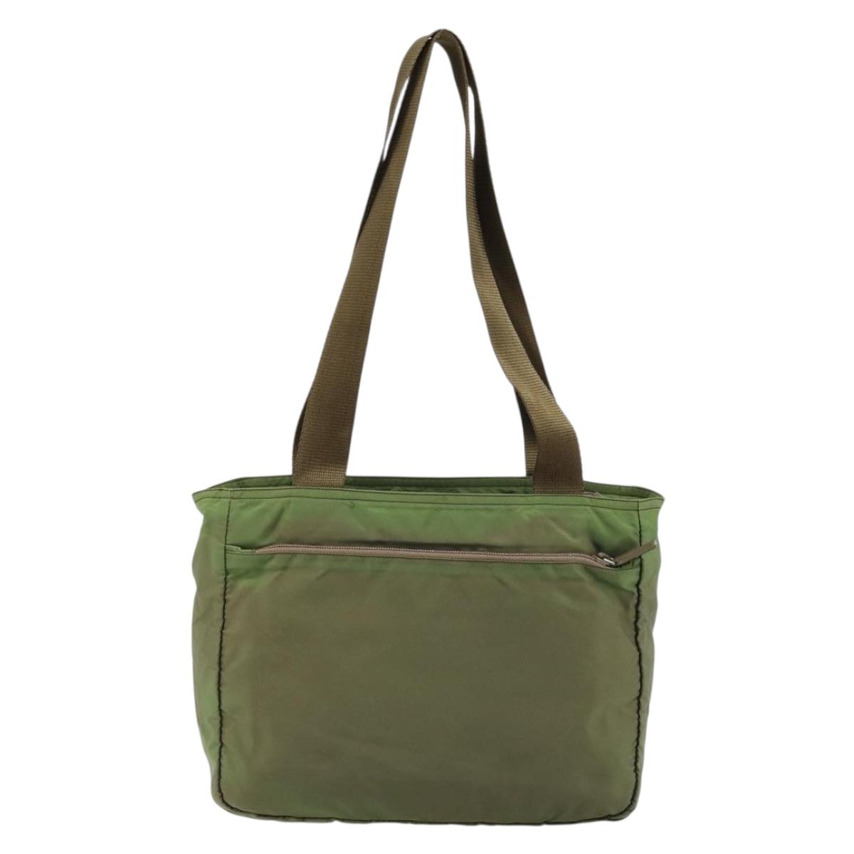 PRADA Tote Bag Nylon Green Silver Auth 172684