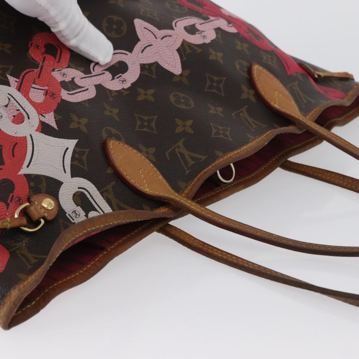 LOUIS VUITTON Monogram Bay Neverfull MM Tote Bag Red Pink M41991 LV Auth 172688