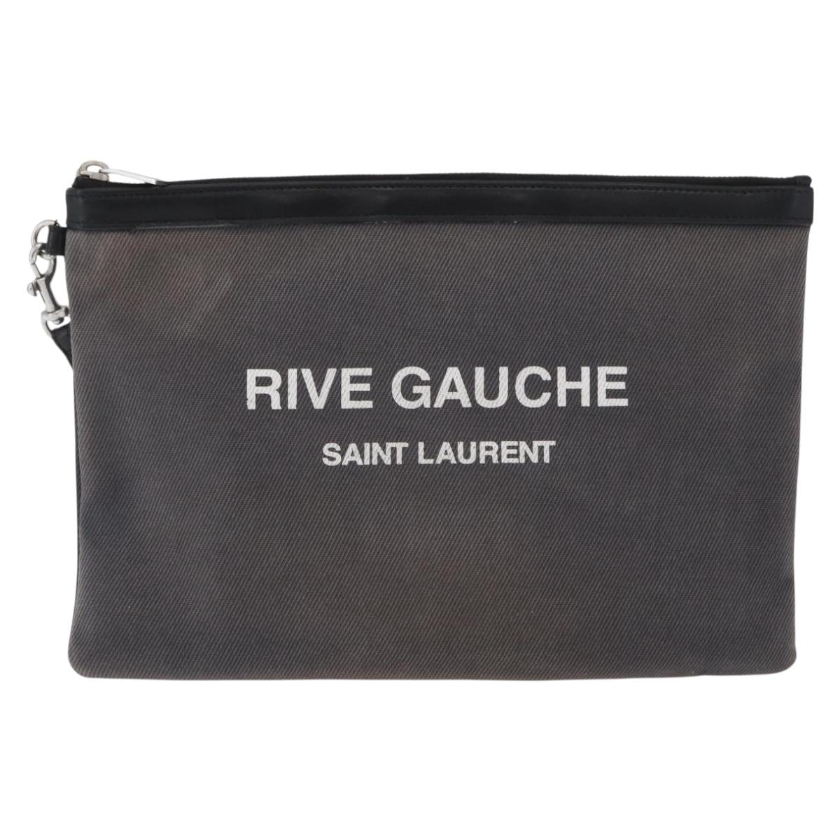 SAINT LAURENT Clutch Bag Canvas Gray Silver Auth 172695