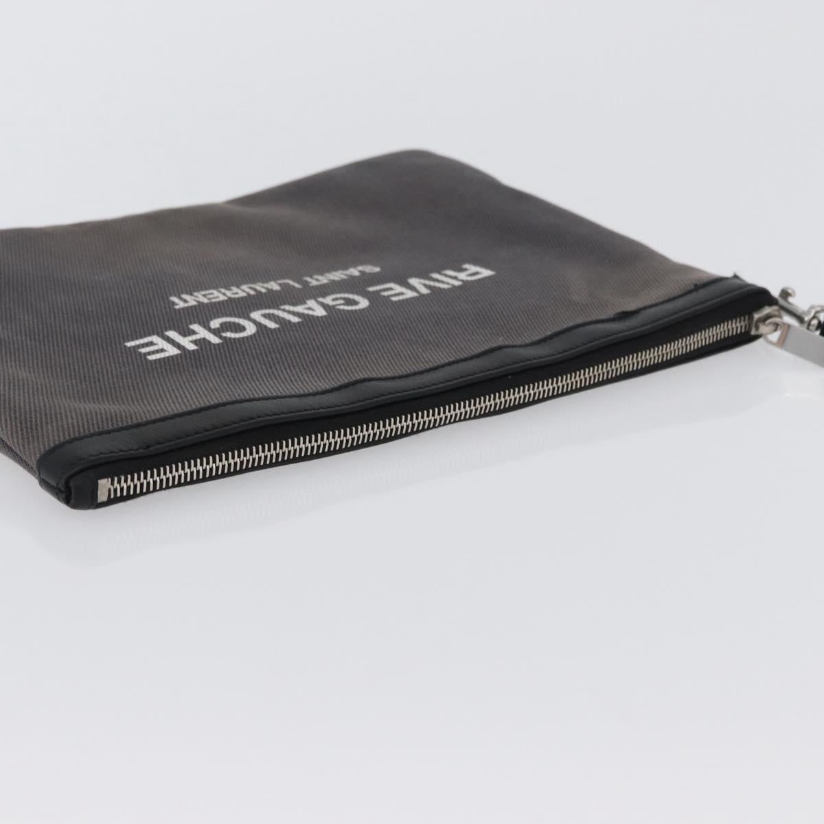 SAINT LAURENT Clutch Bag Canvas Gray Silver Auth 172695