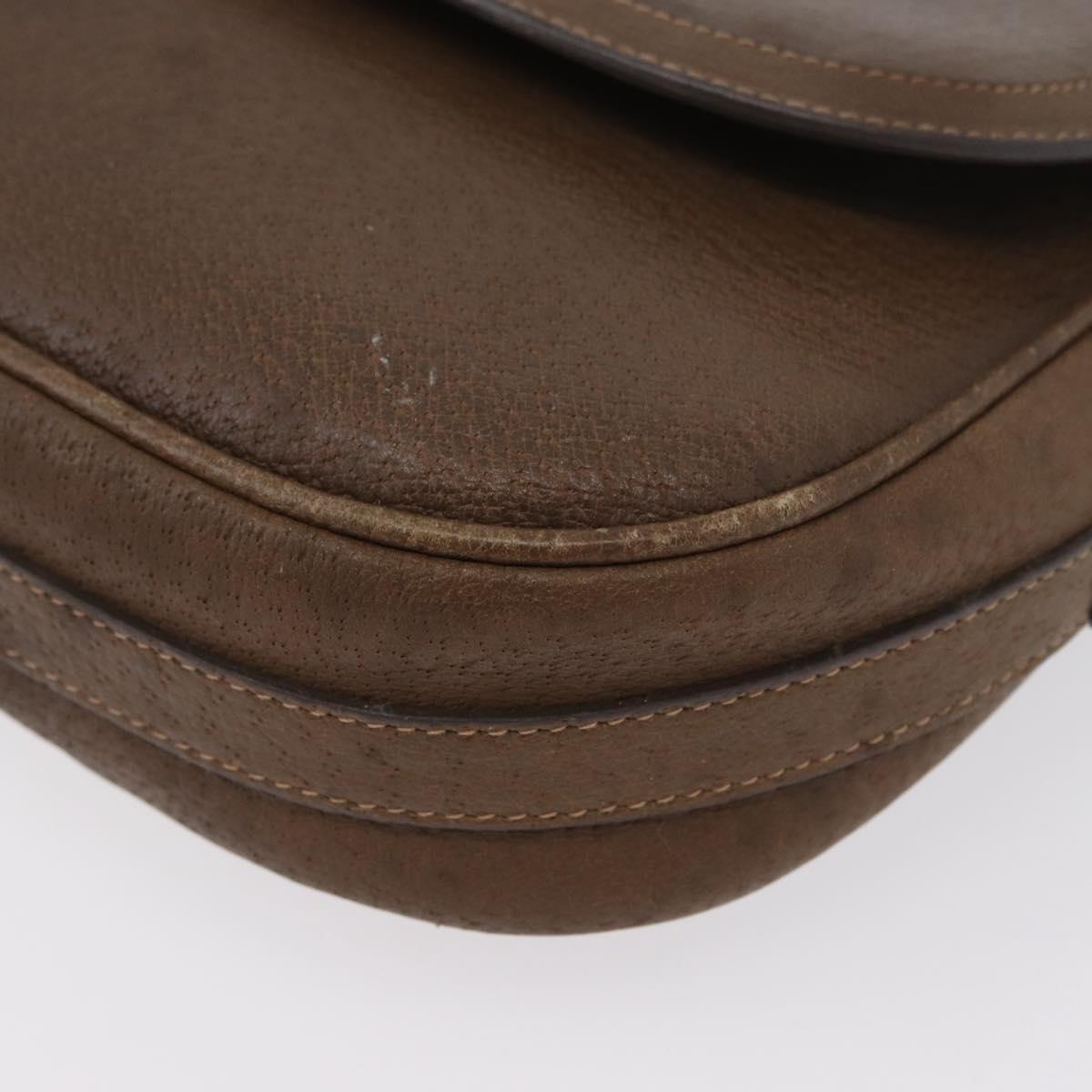 GUCCI Shoulder Bag Leather Brown Gold Auth 172696