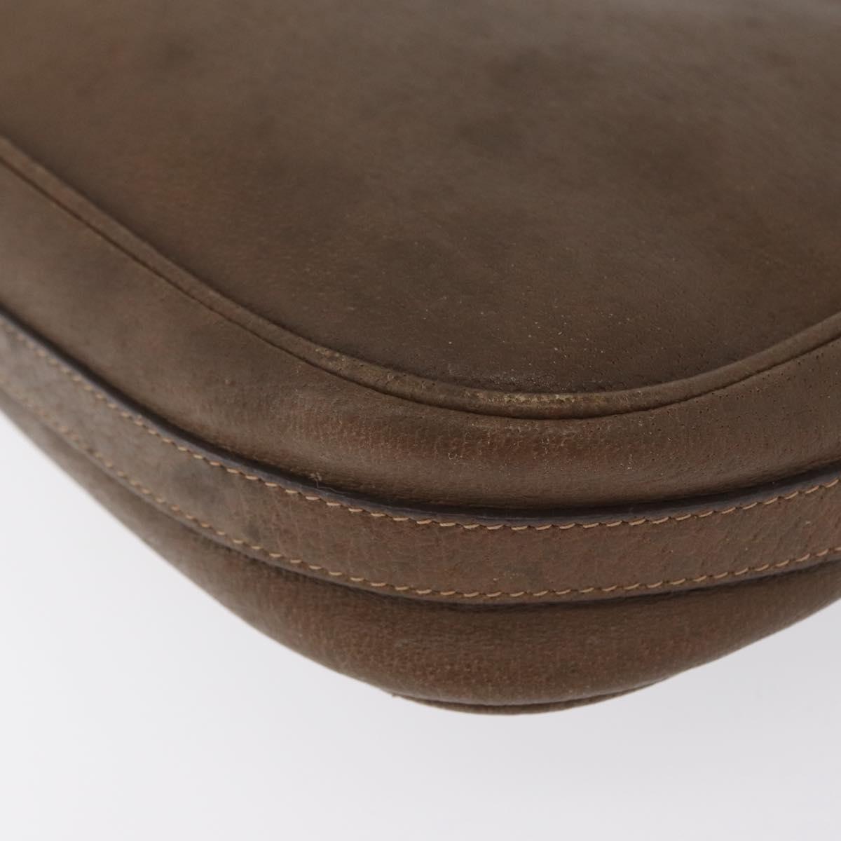 GUCCI Shoulder Bag Leather Brown Gold Auth 172696
