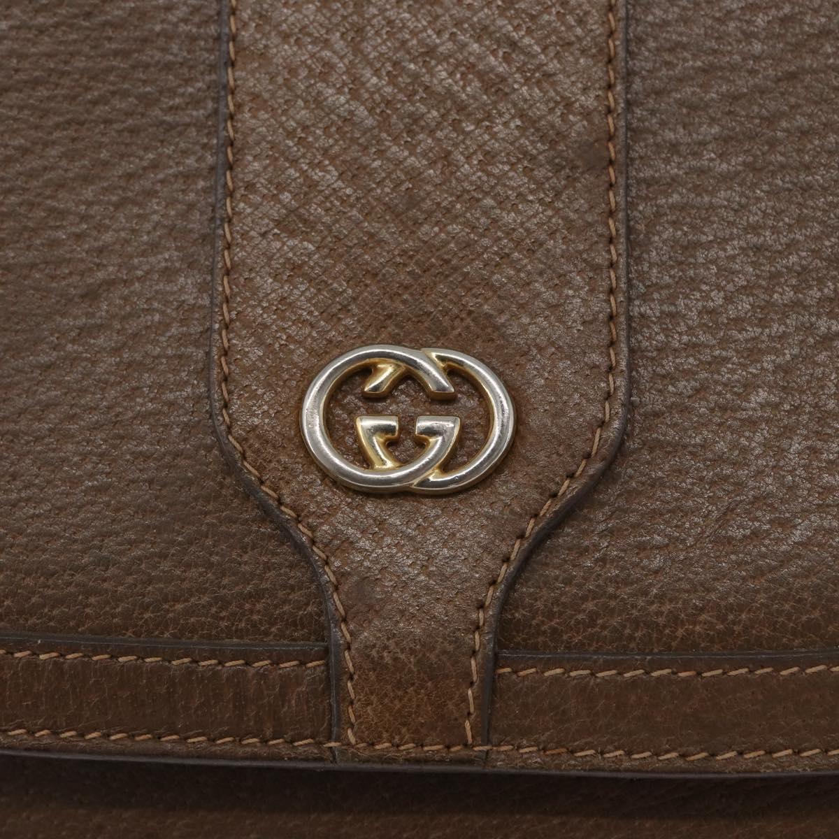 GUCCI Shoulder Bag Leather Brown Gold Auth 172696