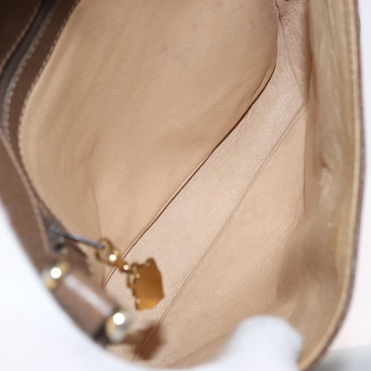 GUCCI Shoulder Bag Leather Brown Gold Auth 172696