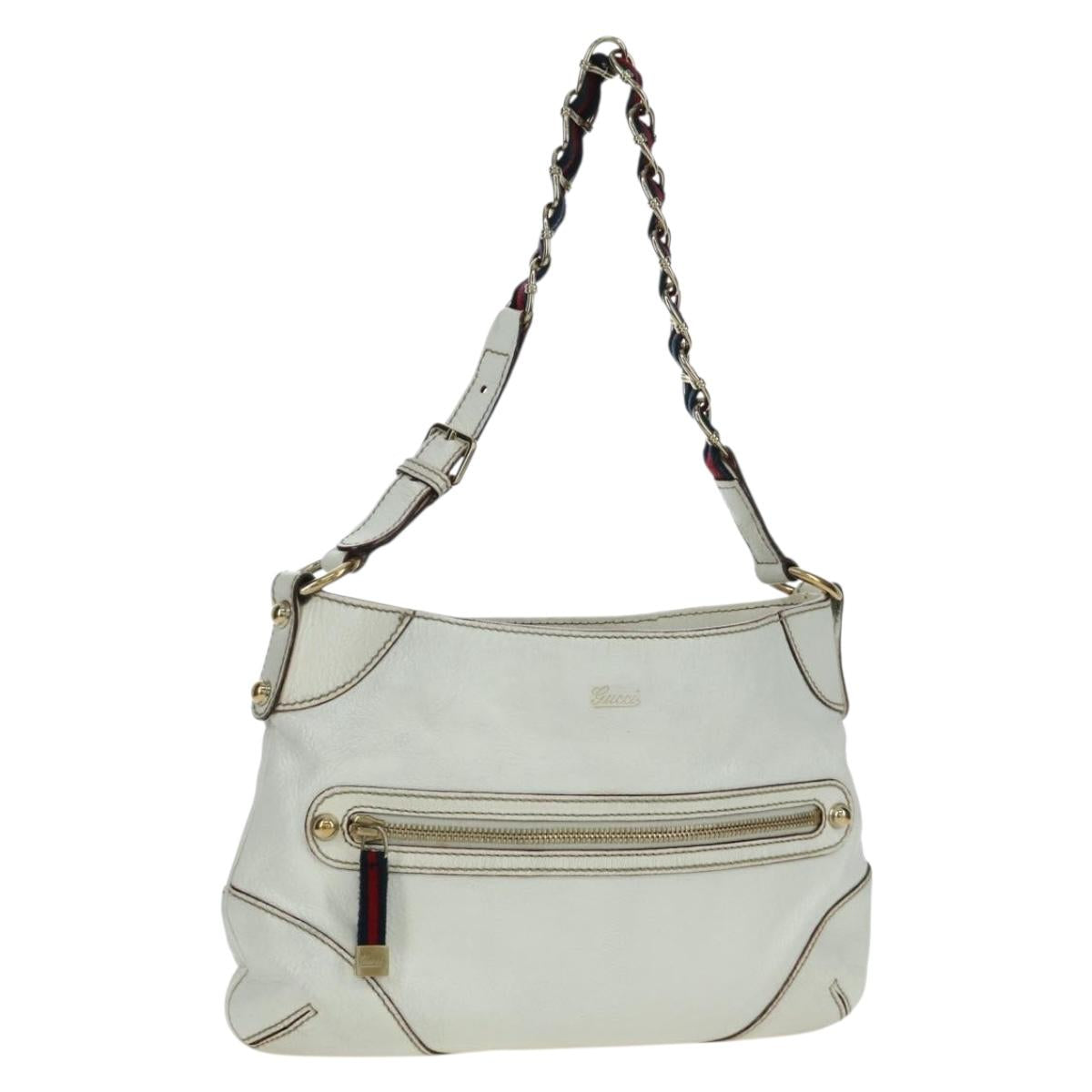 GUCCI Sherry Line Chain Shoulder Bag Leather White Gold 153011 Auth 172697V