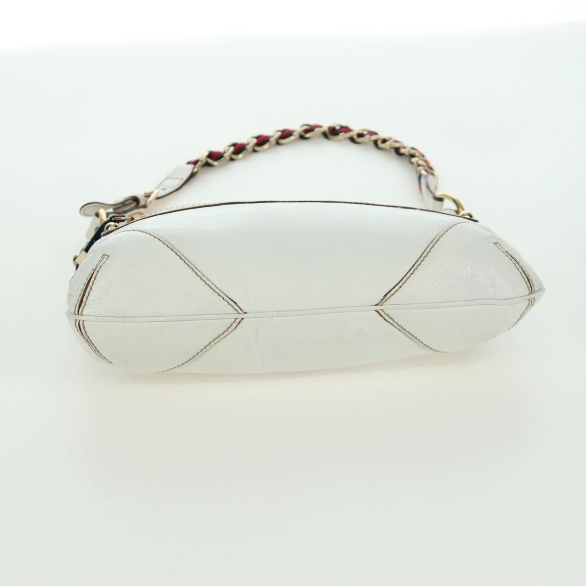 GUCCI Sherry Line Chain Shoulder Bag Leather White Gold 153011 Auth 172697V