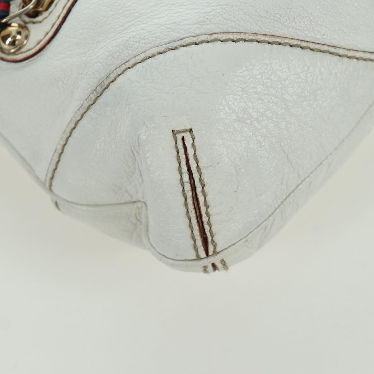 GUCCI Sherry Line Chain Shoulder Bag Leather White Gold 153011 Auth 172697V