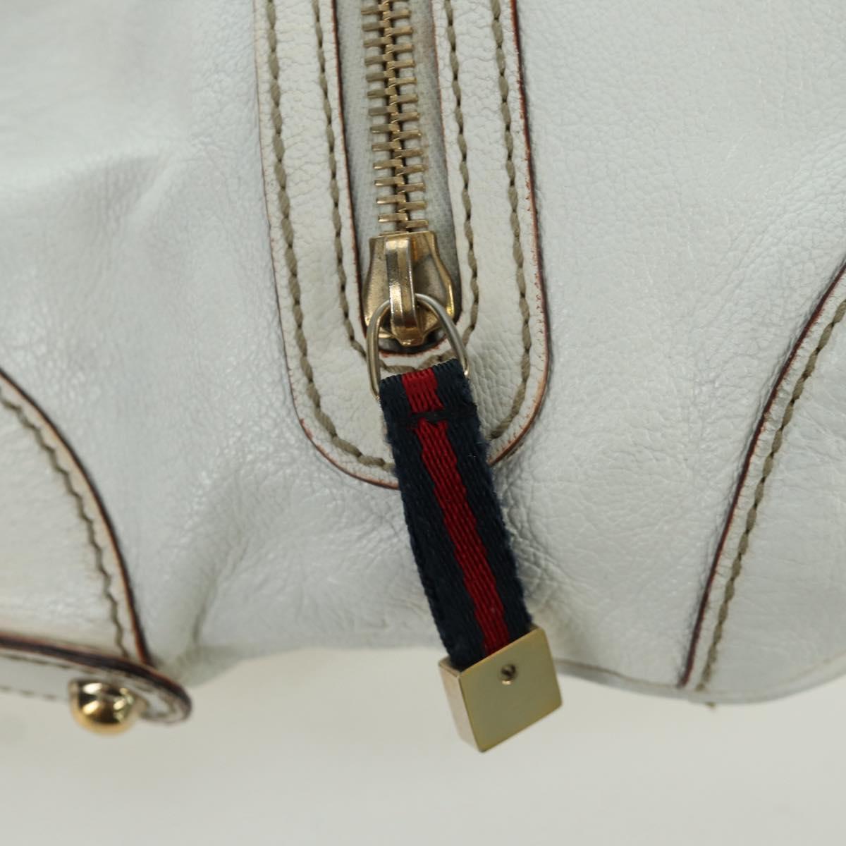 GUCCI Sherry Line Chain Shoulder Bag Leather White Gold 153011 Auth 172697V