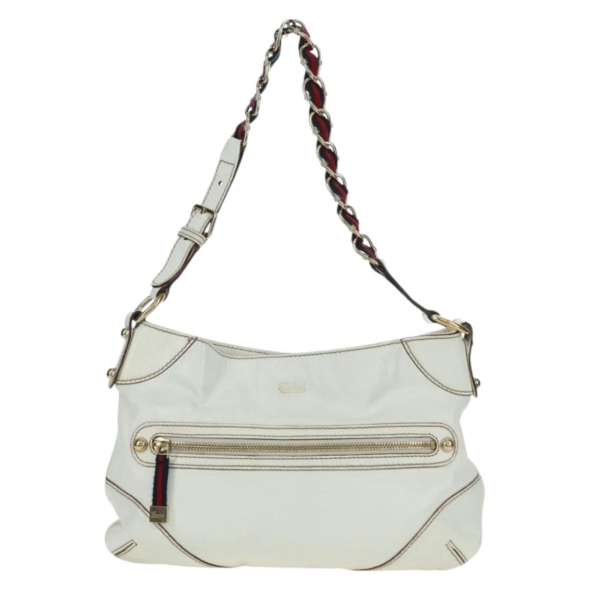 GUCCI Sherry Line Chain Shoulder Bag Leather White Gold 153011 Auth 172697V