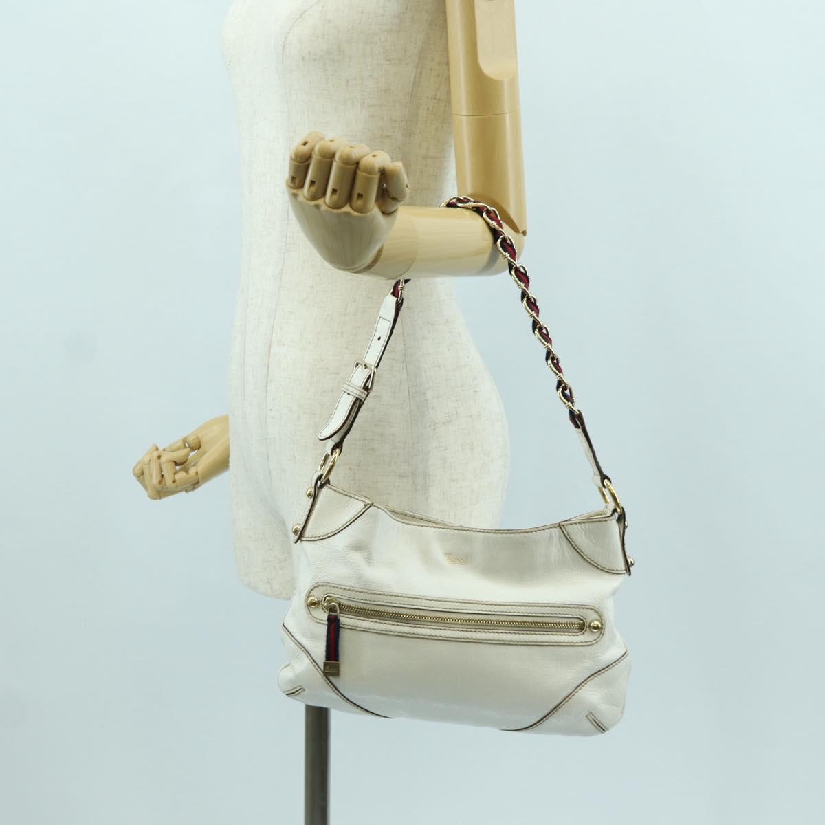 GUCCI Sherry Line Chain Shoulder Bag Leather White Gold 153011 Auth 172697V