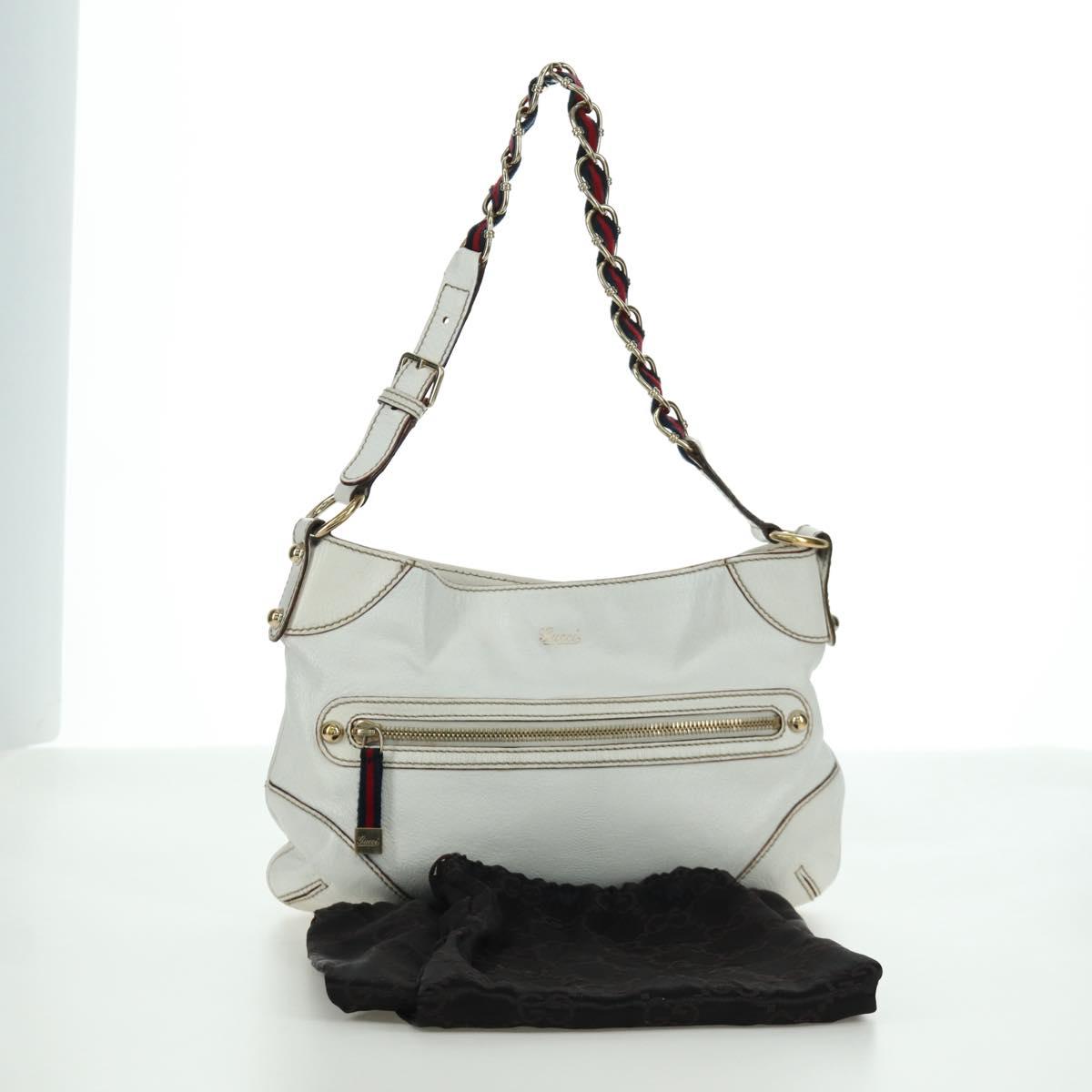 GUCCI Sherry Line Chain Shoulder Bag Leather White Gold 153011 Auth 172697V