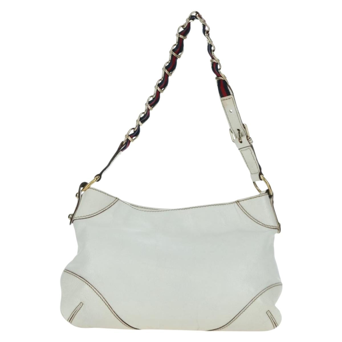 GUCCI Sherry Line Chain Shoulder Bag Leather White Gold 153011 Auth 172697V