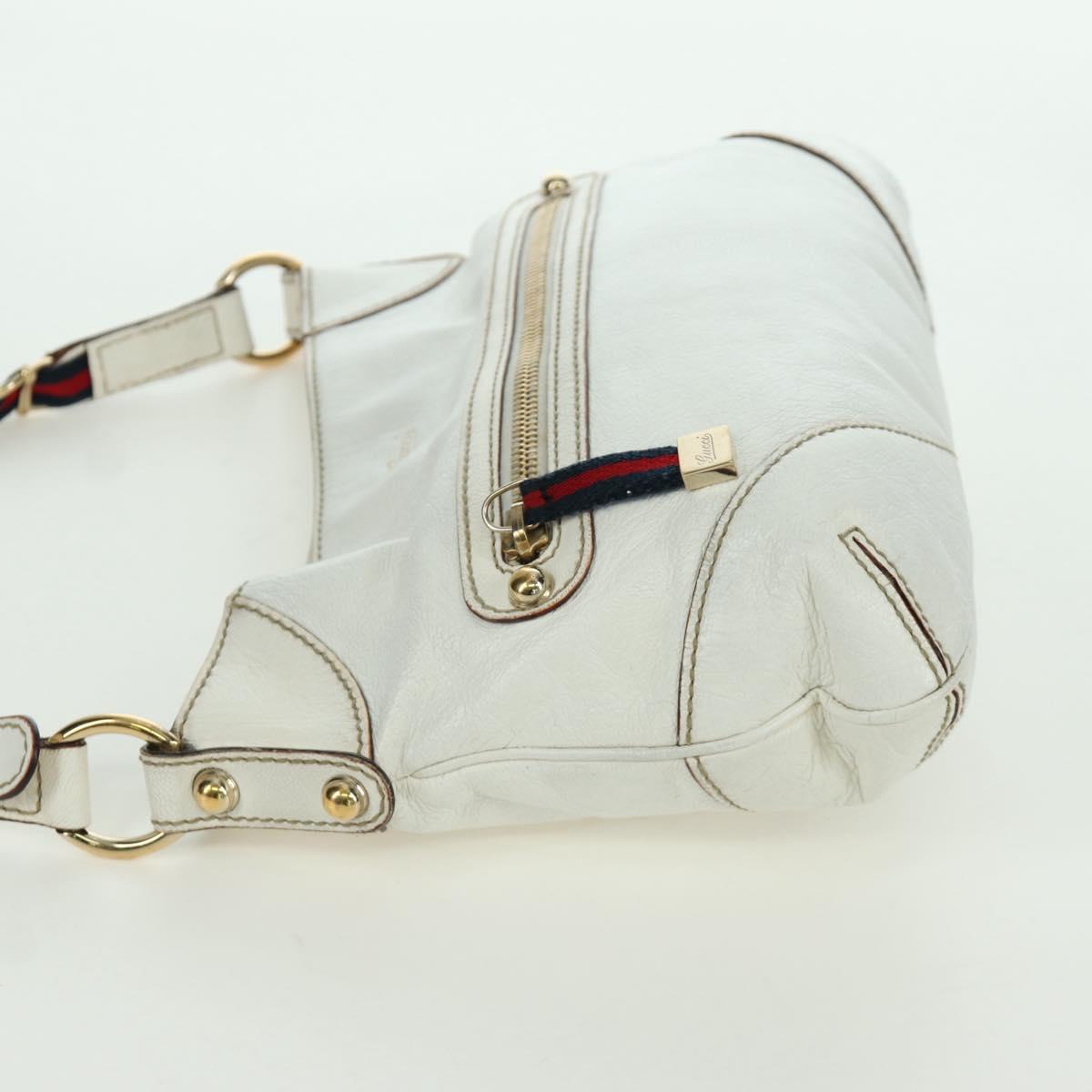 GUCCI Sherry Line Chain Shoulder Bag Leather White Gold 153011 Auth 172697V