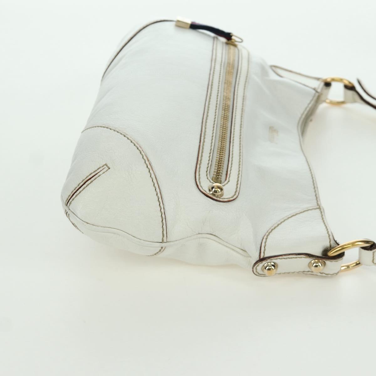 GUCCI Sherry Line Chain Shoulder Bag Leather White Gold 153011 Auth 172697V