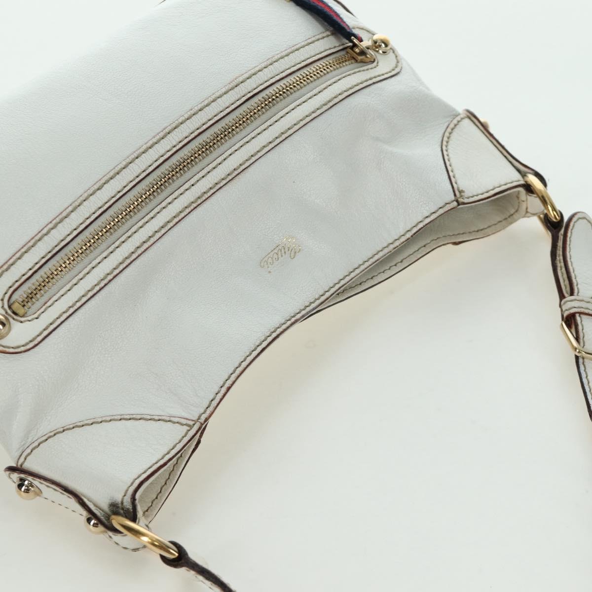 GUCCI Sherry Line Chain Shoulder Bag Leather White Gold 153011 Auth 172697V